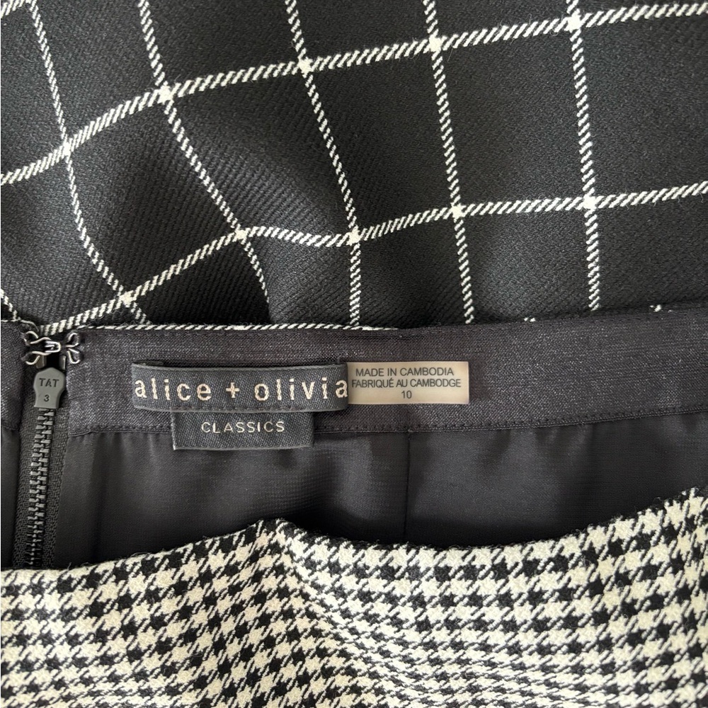 Alice + Olivia Mini Skirt Houndstooth Plaid Black White Women 10 Academia Preppy - Picture 10 of 11